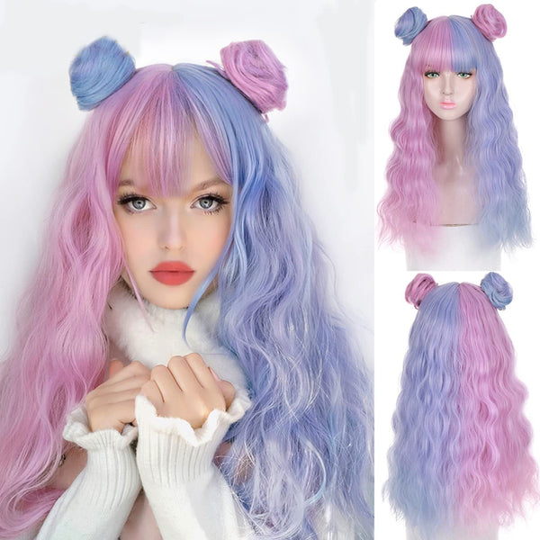 Peluca Rizada Larga en Tonos Candy - Cabello Sintético Premium