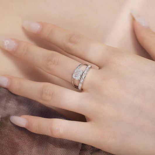 Anillo Doble Capa Plata S925 Flor de Hielo Rectangular con Zirconia 8A - Image 3