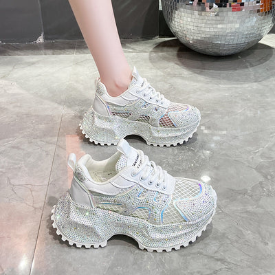 Zapatillas Deportivas Plataforma Gruesa para Mujer con Brillo y Cristales - Amarillo Claro - Image 28