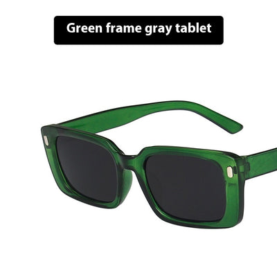 Women's retro hip hop fashion sunglasses with bright black frames, dark gray rectangular lenses, and gold accents. - Image 6