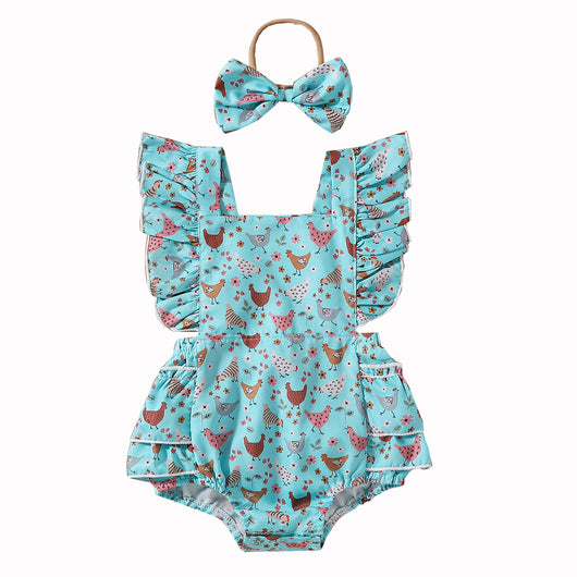 Vestido Infantil Pollo Cartoon con Mangas Volantes - Image 5