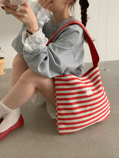 Bolsa Mensajero de Lona a Rayas con Doble Uso y Gran Capacidad - Image 19
