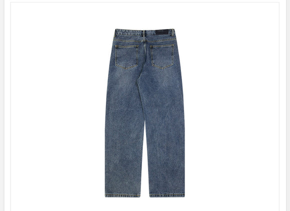 High Waisted Retro Style Vintage Wash Straight Jeans