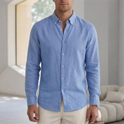 Camisa Casual de Manga Larga en Colores Sólidos - Transpirable y Cómoda