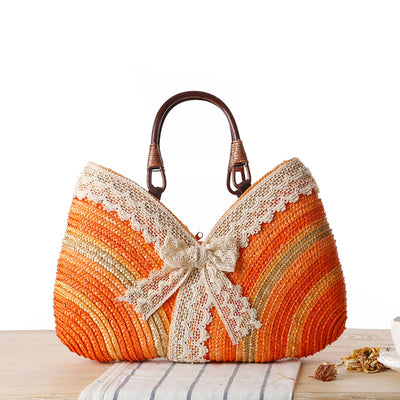 Bolsa de Rafia Tejida con Rayas Arcoíris - Estilo Casual Japonés y Coreano - Image 7