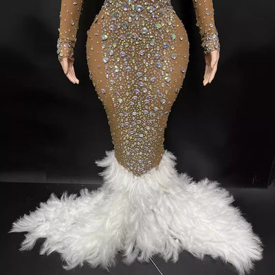 Vestido Largo Elegante Backless con Diamantes Brillantes y Manga Larga - Image 3