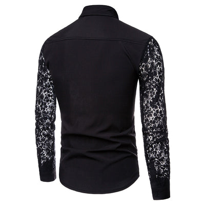 Camisa Manga Encaje Hombre Color Sólido - Image 15