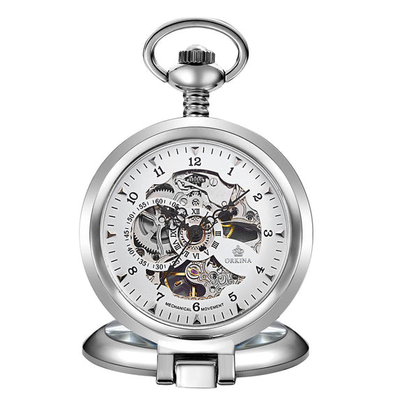 Reloj de Bolsillo Mecánico Manual Esqueleto con Grabado Romano