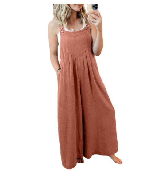 Jumpsuit Ancho de Algodón y Lino con Tirantes Ajustables - Image 6