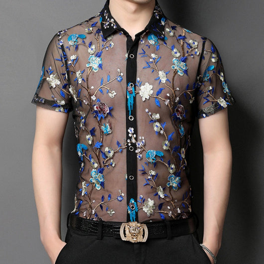 Camisa Hueca para Hombre con Bordado Flocking - Image 6