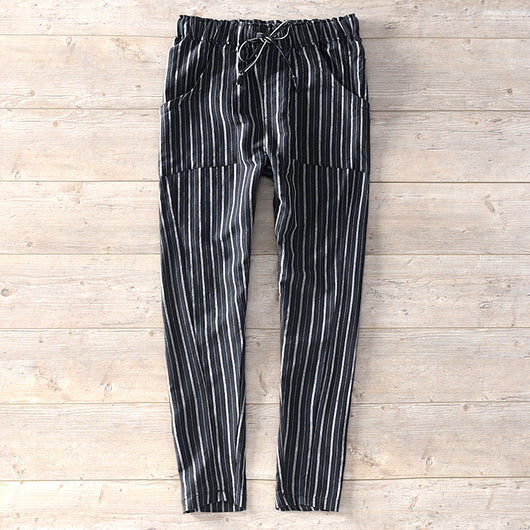 Pantalón de Lino a Rayas con Cintura Elástica y Amarre - Image 7