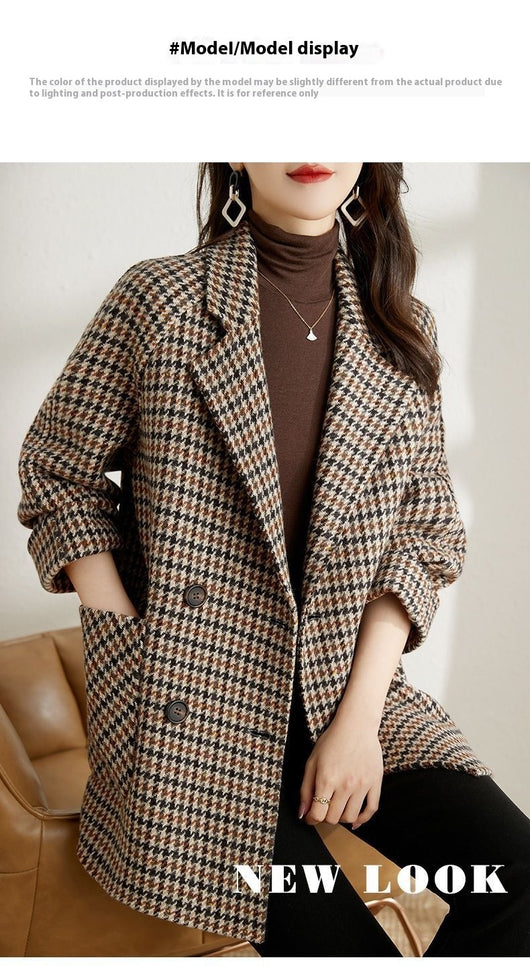 Abrigo de Lana Cuadros Houndstooth con Cuello Tipo Blazer para Mujer - Image 15