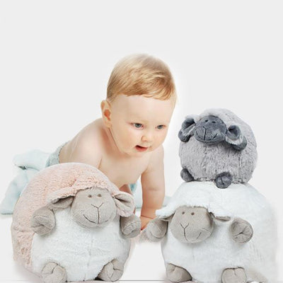 Soft white plush sheep toy with a beige face and limbs, designed for infants and young children. - Image 4