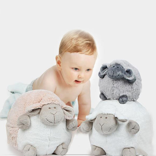 Soft white plush sheep toy with a beige face and limbs, designed for infants and young children. - Image 4