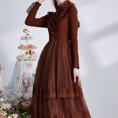 Vestido Elegante de Manga Larga Estilo Corte