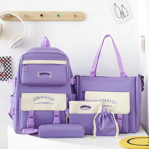 Mochila Escolar Mujer Cinco Piezas Gran Capacidad