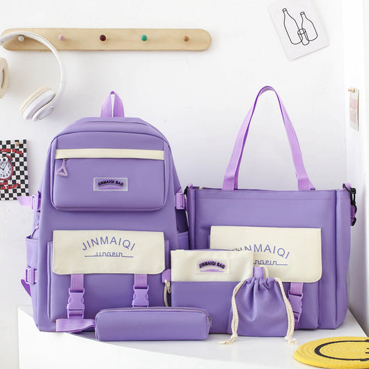 Mochila Escolar Mujer Cinco Piezas Gran Capacidad