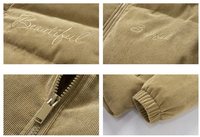Chaqueta de Pluma Corta para Hombre con Bordado - Diseño Liso - Image 9