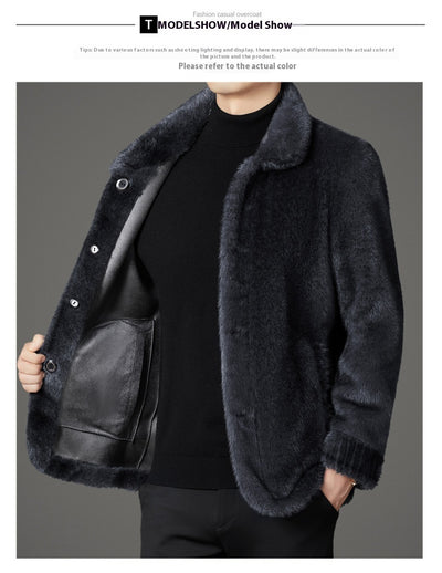 Abrigo de Invierno para Hombre con Cuello Solapa y Piel de Visón Dorado - Image 21