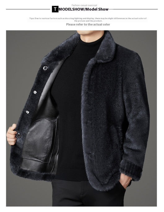 Abrigo de Invierno para Hombre con Cuello Solapa y Piel de Visón Dorado - Image 21