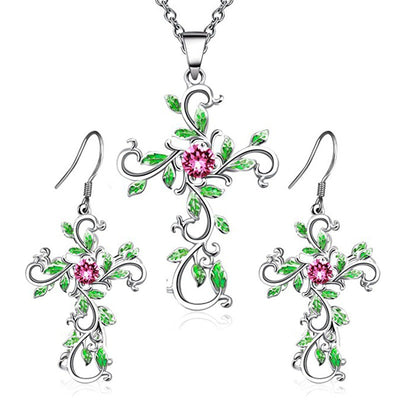 Conjunto de Aretes y Collar con Colgante Cruz en Aleación - Image 7