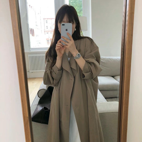 Abrigo Trench Largo Elegante con Cuello de Pie y Corte Slim