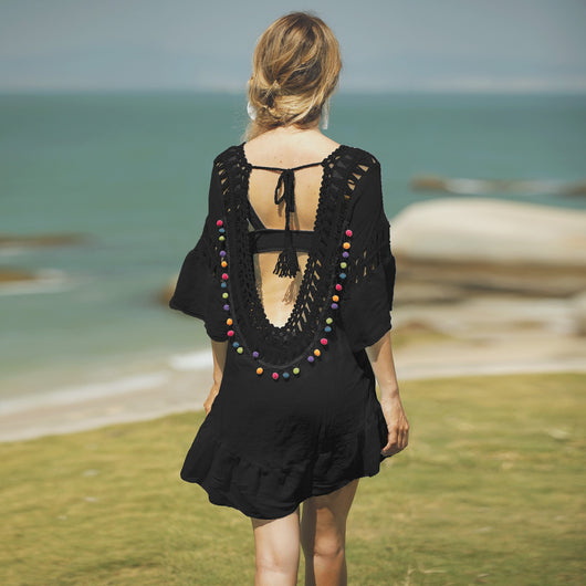 Pareo Playero Elegante con Espalda Descubierta y Detalles de Borlas - Image 4