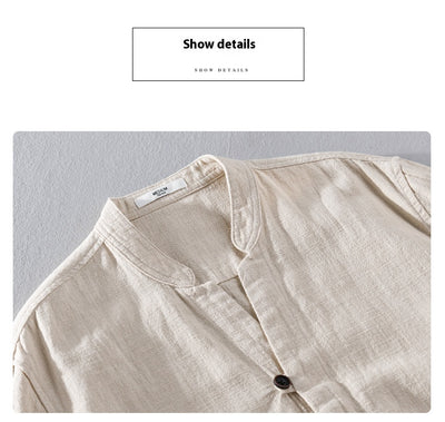 Camisa de Lino Ramio Suelta Casual con Cuello de Pie Estilo Nacional - Image 10