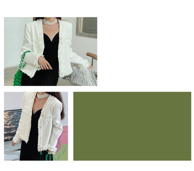 Chaqueta Perfumada Tweed Verde Temperamento Francés - Image 9