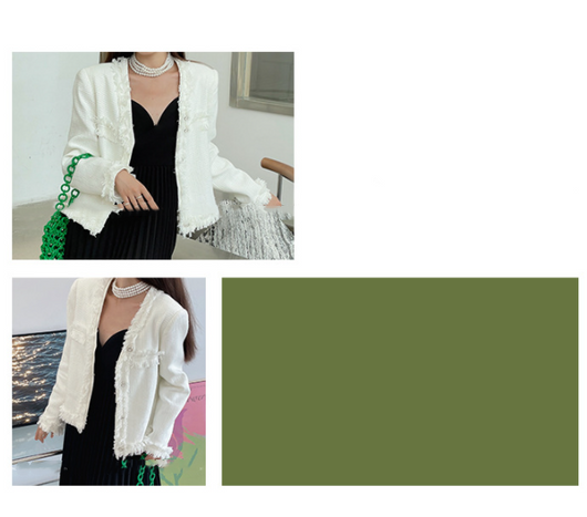 Chaqueta Perfumada Tweed Verde Temperamento Francés - Image 9