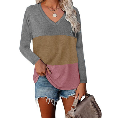 Blusa de Manga Larga con Cuello en V y Diseño Patchwork - Image 8