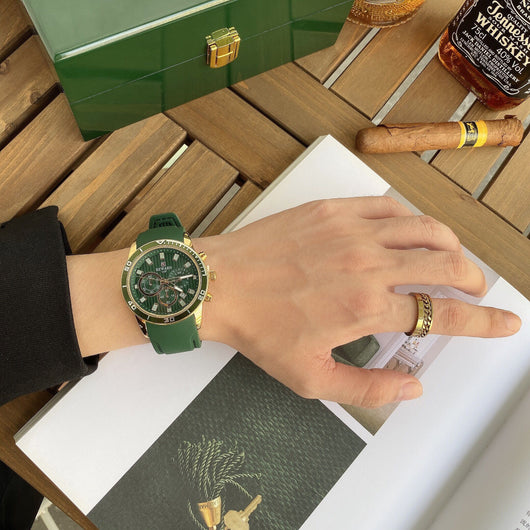 Reloj Hombre Correa Silicona Verde Malaquita Tres Ojos Calendario Luminoso - Image 3