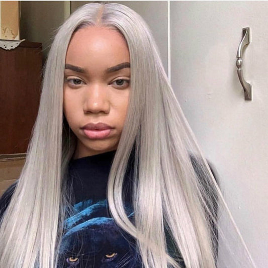 Peluca Cabello Liso Gris Claro Estilo Europeo Americano Largo Medio - Image 2