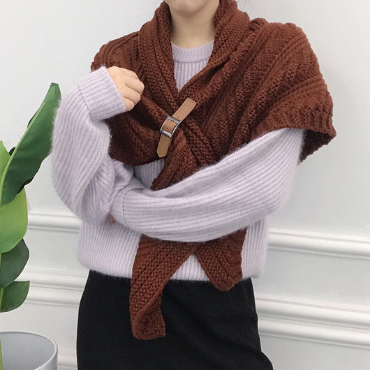 Poncho Triangular de Cuero Hueco Estilo Coreano - Abrigo Elegante de Color Liso - Image 27