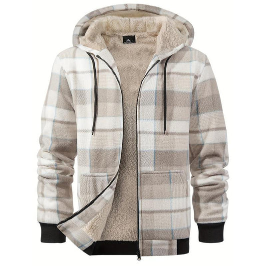 Chaqueta Impermeable de Lana a Cuadros con Capucha para Hombre