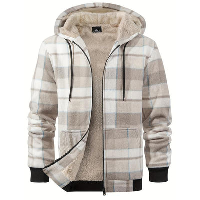 Chaqueta Impermeable de Lana a Cuadros con Capucha para Hombre