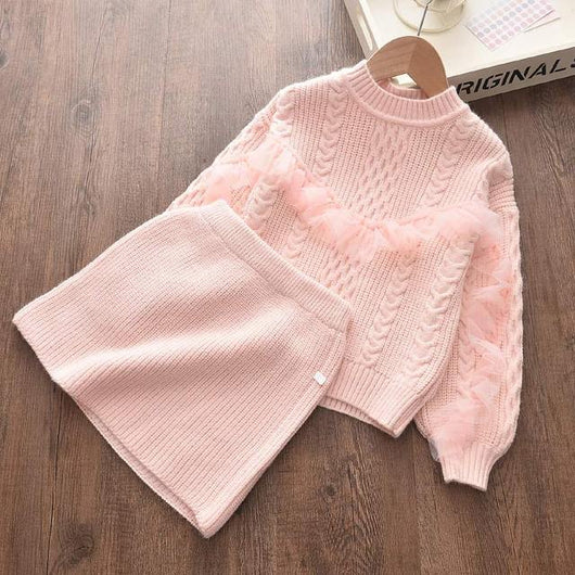 Conjunto de Primavera para Niñas: Suéter Manga Larga, Blusa y Falda con Moño - Image 7