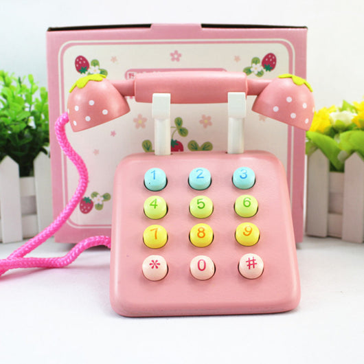 Juguete de Casa de Juegos con Teléfono de Simulación de Fresa de Madera