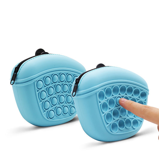 Light blue silicone pet treat pouch with a pop-it fidget design and black zipper closure. - Image 10