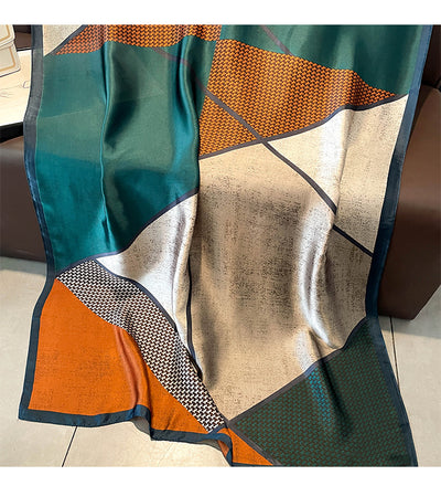 Pañuelo de Seda Satinada con Patrón Pata de Gallo Multicolor - Image 18