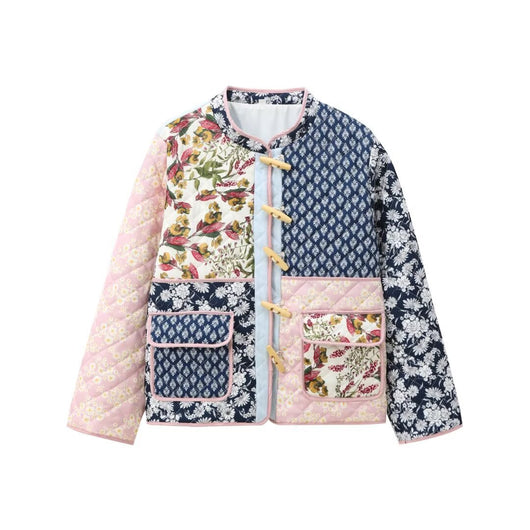 Chaqueta Acolchada Patchwork Estilo Europeo Americano con Impresión Posicionada - Image 5