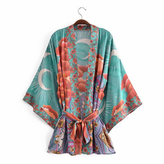 Kimono Cardigan Suelto con Estampado de Luna y Cinturón - Image 11