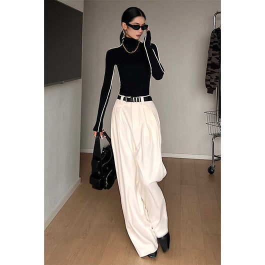 Pantalones Casuales Blancos de Cintura Alta Corte Recto para Mujer - Image 4