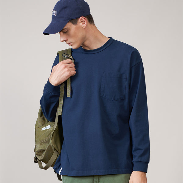 Playera Oversize de Manga Larga Color Sólido para Hombre