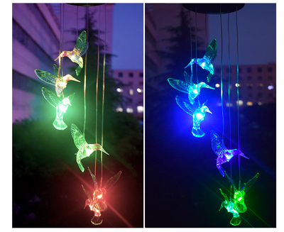 Lámpara Solar Decorativa con Cambio de Color - Carillón de Viento Cristal Colibrí y Mariposa - Image 27