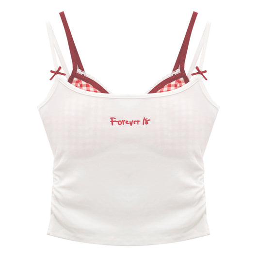 Blusa Corta Blanca con Encaje y Efecto Dos Piezas - Image 5