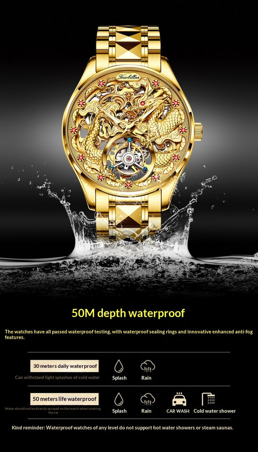 Reloj de Lujo Dorado para Hombre con Tourbillón Resistente al Agua - Image 13