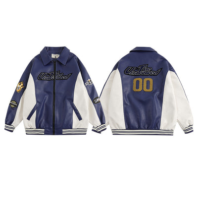 Chaqueta Universitaria Retro PU Bordada Suelta para Hombre - Image 7