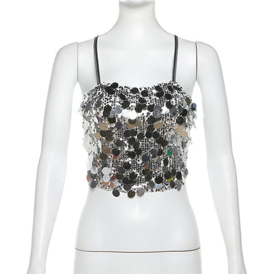 Chaleco Sexy Lentejuelas Escote Halter Ajustado Espalda Descubierta - Image 3