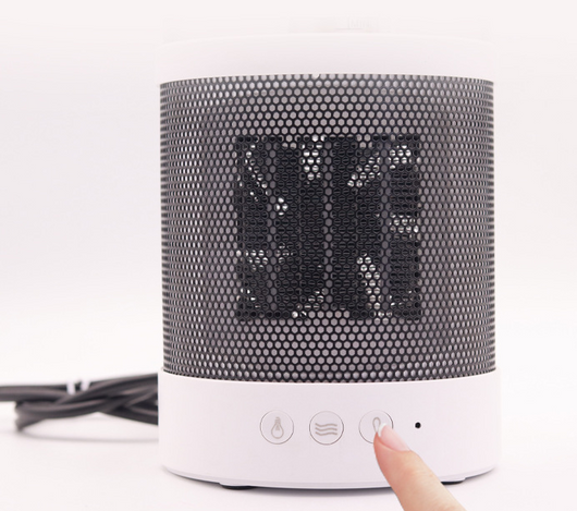 White and black 3-in-1 space heater with humidifier and night light, featuring a mesh grille and control buttons. - Image 11